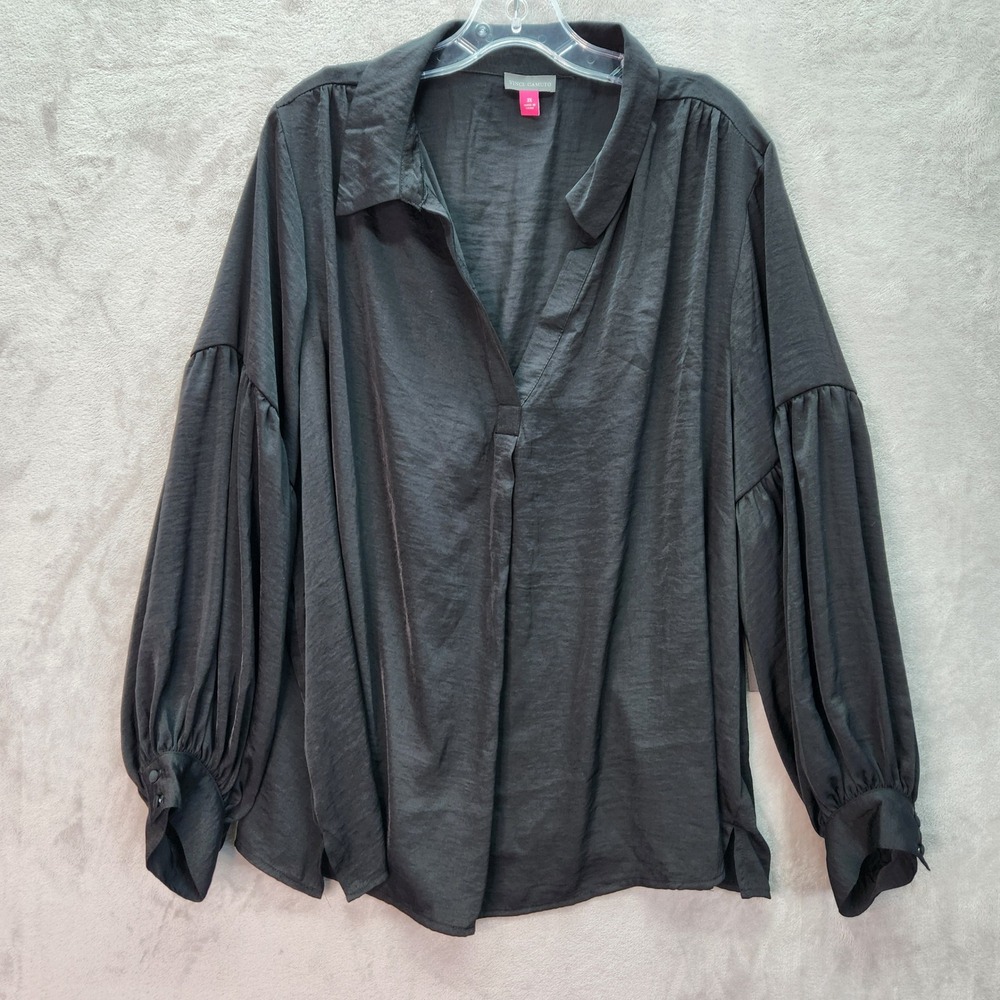 Vince Camuto‎ Womens 3X Black Long Sleeve Balloon Sleeve Collared Shirt Top Work